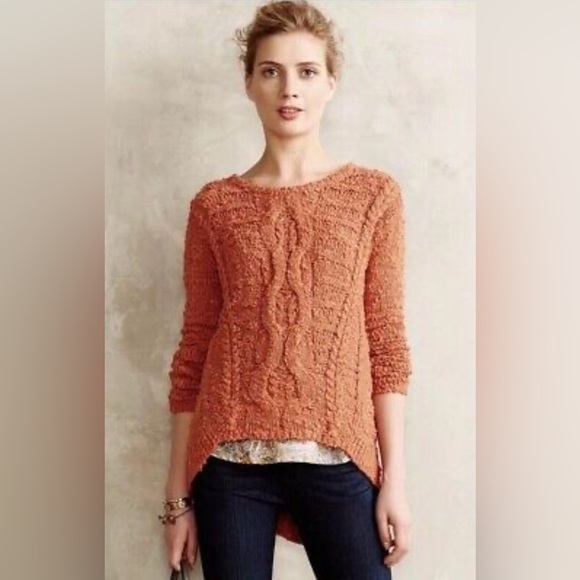 Anthropologie | Moth | Orange Crossed Cables Sweater - Picture 1 of 7
